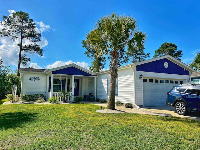 1755 Fairbanks Dr, Conway, SC 29526 - single story home with covered porch, an attached garage, a front yard, and driveway