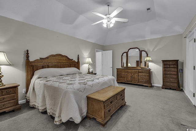 552 Enoree Ct, Myrtle Beach, SC 29588 - bedroom featuring vaulted ceiling, carpet flooring, a ceiling fan, and visible vents