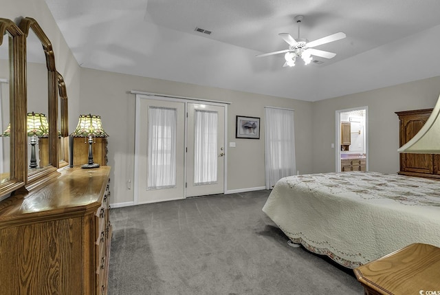 552 Enoree Ct, Myrtle Beach, SC 29588 - bedroom with ensuite bathroom, visible vents, dark colored carpet, baseboards, and access to exterior
