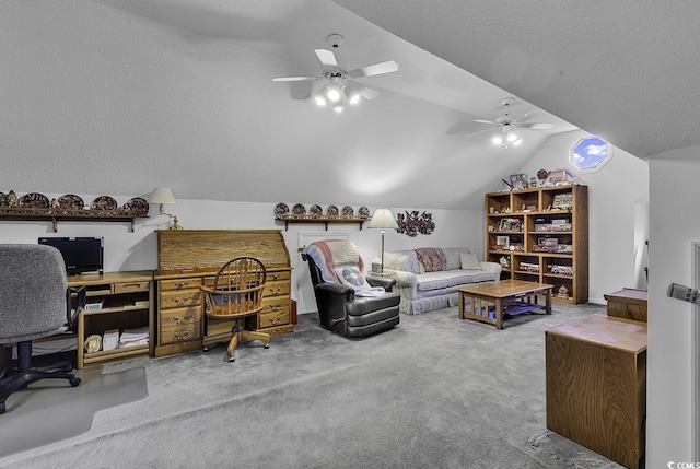 552 Enoree Ct, Myrtle Beach, SC 29588 - carpeted living room featuring lofted ceiling and ceiling fan