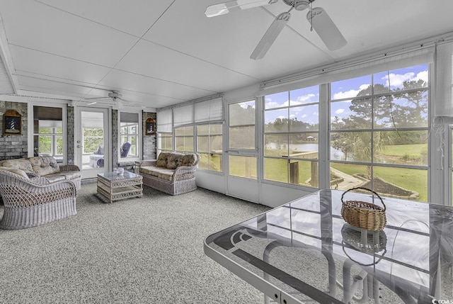 552 Enoree Ct, Myrtle Beach, SC 29588 - sunroom featuring a water view, a healthy amount of sunlight, an outdoor hangout area, and ceiling fan