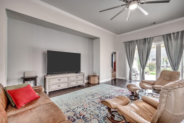 1286 Culbertson Ave, Myrtle Beach, SC 29577 - living area with a ceiling fan, ornamental molding, and wood finished floors