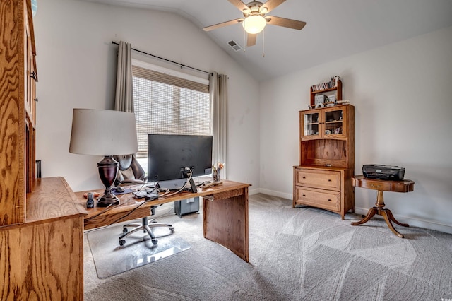 1286 Culbertson Ave, Myrtle Beach, SC 29577 - home office with a ceiling fan, lofted ceiling, and light colored carpet