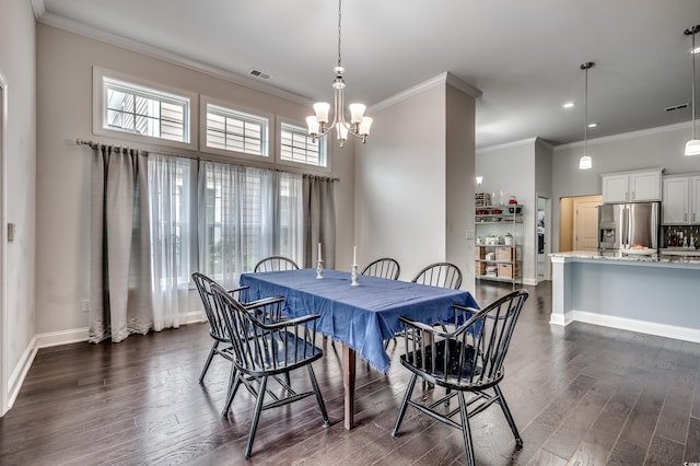 1286 Culbertson Ave, Myrtle Beach, SC 29577 - dining space featuring a chandelier, ornamental molding, dark wood finished floors, and recessed lighting