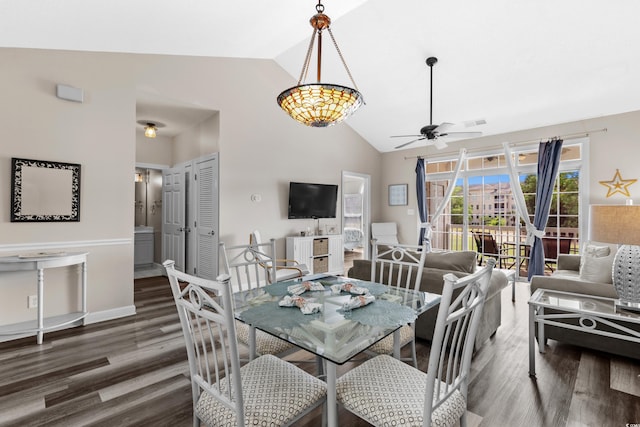 5751 Oyster Catcher Dr Unit 334, North Myrtle Beach, SC 29582 - dining room with a ceiling fan, wood finished floors, and high vaulted ceiling