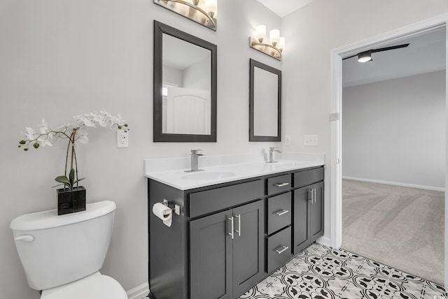 383 Hayloft Cir, Conway, SC 29526 - bathroom with toilet, double vanity, baseboards, and tile patterned floors