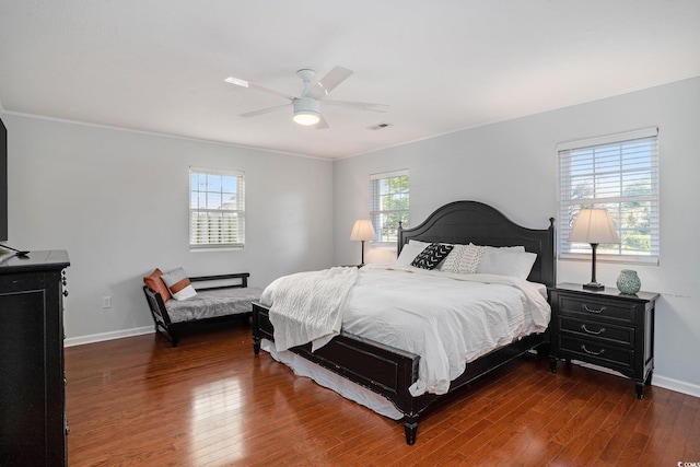 bedroom with ornamental molding, a closet, and ceiling fan