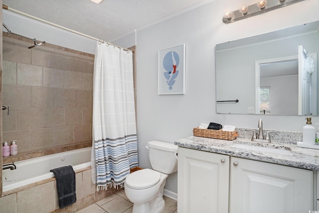 full bath with a sink, toilet, and shower / tub combo with curtain