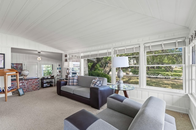 4003 N Ocean Blvd, Myrtle Beach, SC 29577 - living room featuring lofted ceiling and carpet flooring