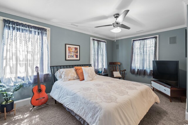 4003 N Ocean Blvd, Myrtle Beach, SC 29577 - carpeted bedroom with multiple windows, baseboards, and crown molding