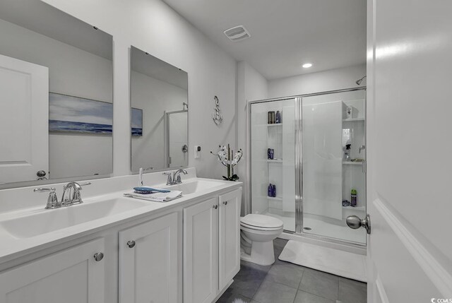 528 Courtridge Loop, Conway, SC 29526 - bathroom with a stall shower, tile patterned floors, toilet, and double vanity