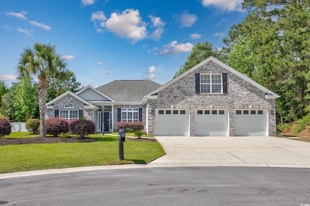 229 Duchess Ct, Myrtle Beach, SC 29588 - traditional home featuring driveway, a front lawn, a garage, and brick siding