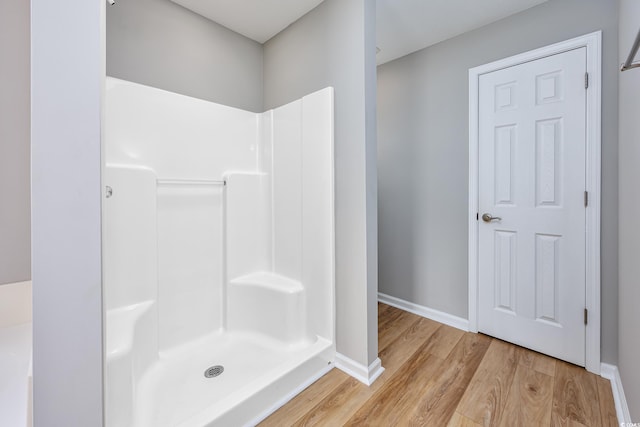229 Duchess Ct, Myrtle Beach, SC 29588 - bathroom with wood finished floors, baseboards, and a shower