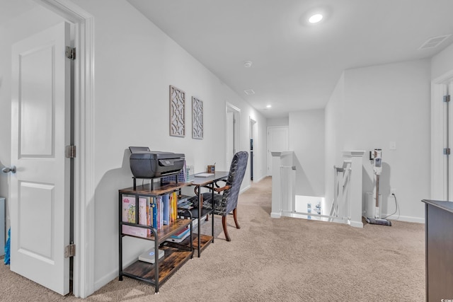 home office with carpet floors, baseboards, and recessed lighting