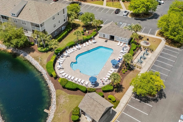 6253 Catalina Dr Unit 422, North Myrtle Beach, SC 29582 - aerial view of a pool area and a large body of water