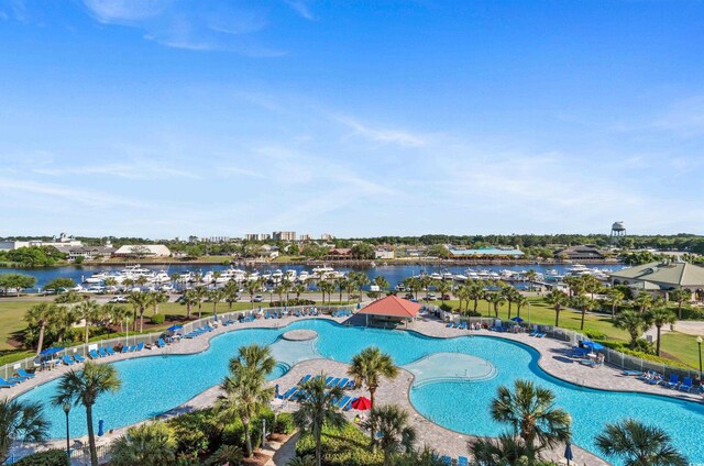 community pool with a water view