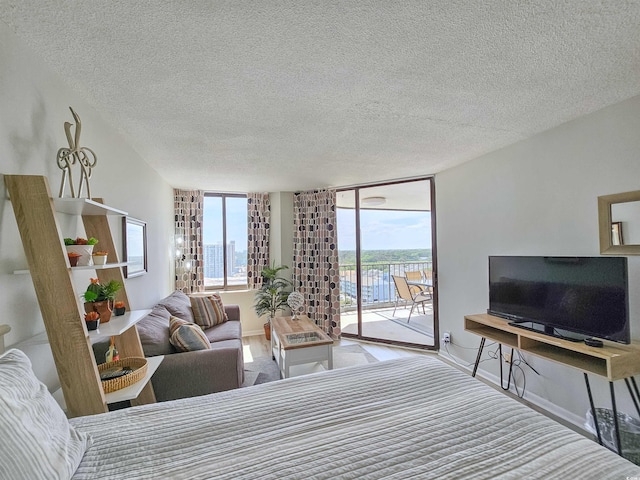 9650 Shore Dr Unit 1203, Myrtle Beach, SC 29572 - living area featuring baseboards, a textured ceiling, and floor to ceiling windows