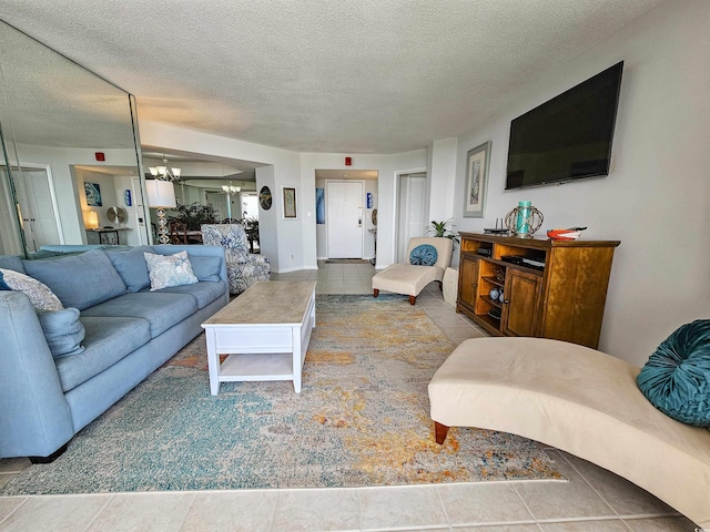9650 Shore Dr Unit 1203, Myrtle Beach, SC 29572 - living room with a textured ceiling and a chandelier