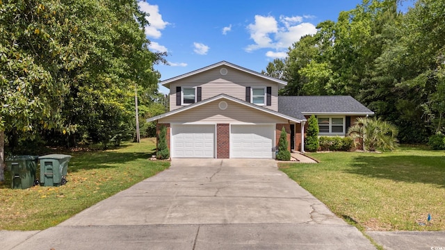 1720 Horry St, Conway, SC 29526 - view of front facade with brick siding, concrete driveway, a front yard, and a garage