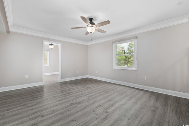 1720 Horry St, Conway, SC 29526 - empty room featuring a ceiling fan, wood finished floors, baseboards, and ornamental molding
