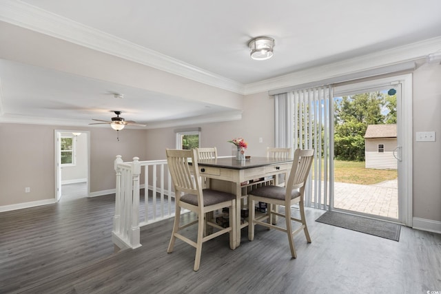 1720 Horry St, Conway, SC 29526 - dining room featuring ornamental molding, wood finished floors, baseboards, and a ceiling fan