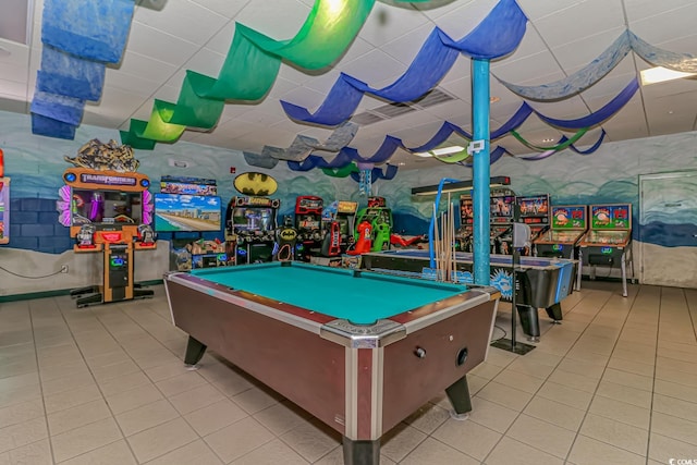 6001-8026 S Kings Hwy, Myrtle Beach, SC 29575 - game room featuring tile patterned floors, pool table, and a drop ceiling