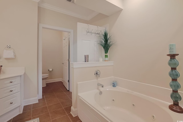 719 Shearwater Ct Unit 301, Murrells Inlet, SC 29576 - full bath featuring tile patterned floors, toilet, a jetted tub, crown molding, and baseboards