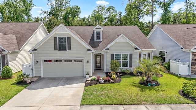 1681 Suncrest Dr, Myrtle Beach, SC 29577 - traditional-style house with an attached garage, concrete driveway, a front lawn, and roof with shingles