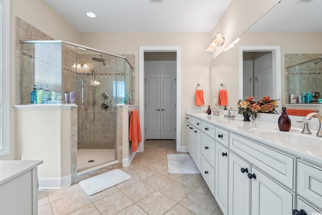 1681 Suncrest Dr, Myrtle Beach, SC 29577 - full bath featuring a shower stall, double vanity, tile patterned floors, and baseboards