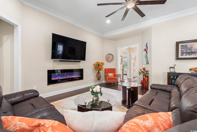 1681 Suncrest Dr, Myrtle Beach, SC 29577 - living area featuring wood finished floors, ceiling fan, baseboards, ornamental molding, and recessed lighting
