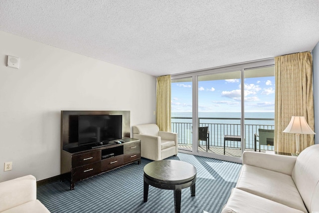 107 S Ocean Blvd Unit 1402, Myrtle Beach, SC 29577 - carpeted living room featuring expansive windows and a textured ceiling