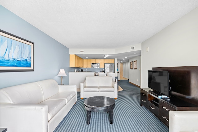 107 S Ocean Blvd Unit 1402, Myrtle Beach, SC 29577 - carpeted living area featuring a textured ceiling