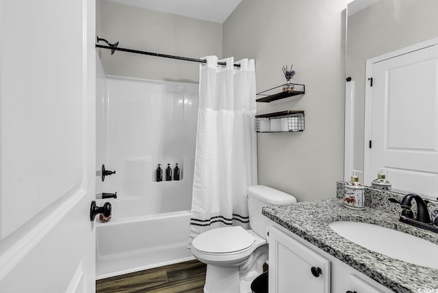 6239 Chadderton Cir, Myrtle Beach, SC 29579 - full bathroom with wood finished floors, shower / bath combination with curtain, toilet, and vanity