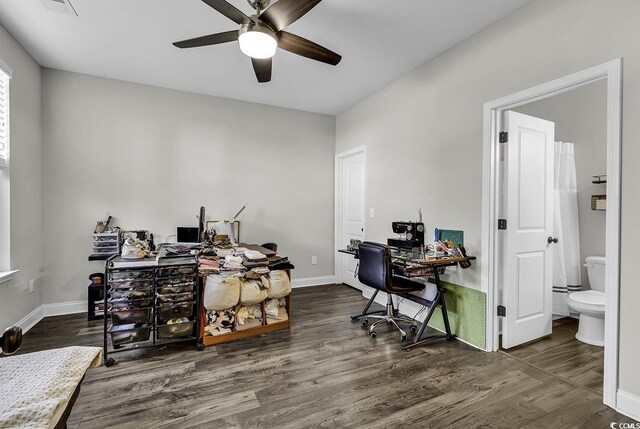 6239 Chadderton Cir, Myrtle Beach, SC 29579 - home office with wood finished floors, a ceiling fan, and baseboards