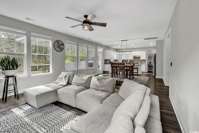 6239 Chadderton Cir, Myrtle Beach, SC 29579 - living area featuring a ceiling fan, baseboards, healthy amount of natural light, recessed lighting, and dark wood-style floors