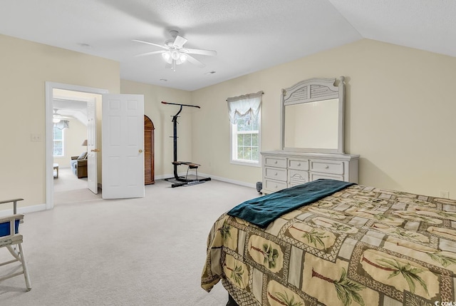 1729 Longleaf Dr, Myrtle Beach, SC 29575 - bedroom with multiple windows, carpet flooring, lofted ceiling, ceiling fan, and baseboards