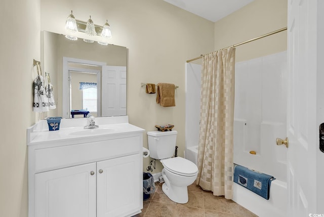 1729 Longleaf Dr, Myrtle Beach, SC 29575 - bathroom featuring shower / bathtub combination with curtain, toilet, vanity, and tile patterned floors