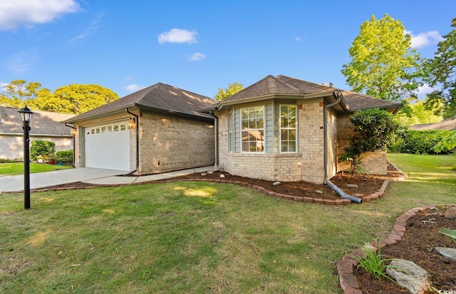 3107 Robyn Ct, Little River, SC 29566 - ranch-style house with an attached garage, driveway, a front yard, brick siding, and roof with shingles