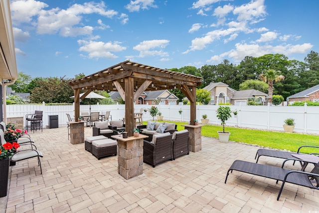 3757 Kingsley Dr, Myrtle Beach, SC 29588 - fenced backyard featuring a pergola, an outdoor living space, and a patio area