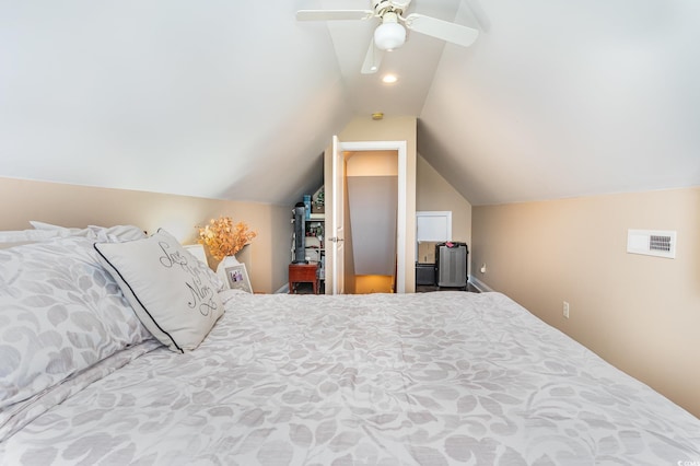 3757 Kingsley Dr, Myrtle Beach, SC 29588 - bedroom featuring vaulted ceiling, a ceiling fan, and recessed lighting