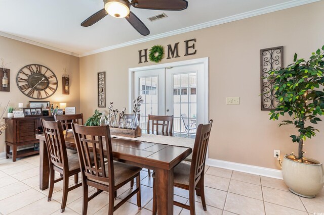 3757 Kingsley Dr, Myrtle Beach, SC 29588 - dining space with crown molding, light tile patterned floors, a ceiling fan, and baseboards