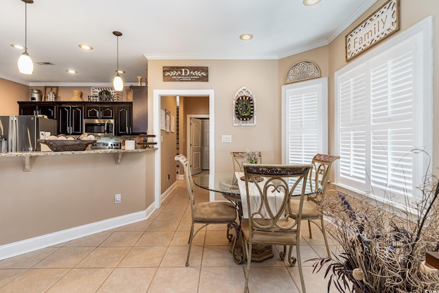 3757 Kingsley Dr, Myrtle Beach, SC 29588 - dining room with ornamental molding, light tile patterned flooring, and recessed lighting