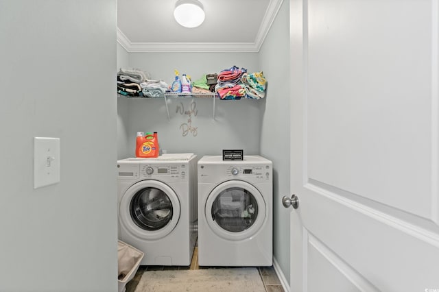 448 Papyrus Cir Unit 448, Little River, SC 29566 - laundry room with independent washer and dryer, ornamental molding, and light wood-style flooring