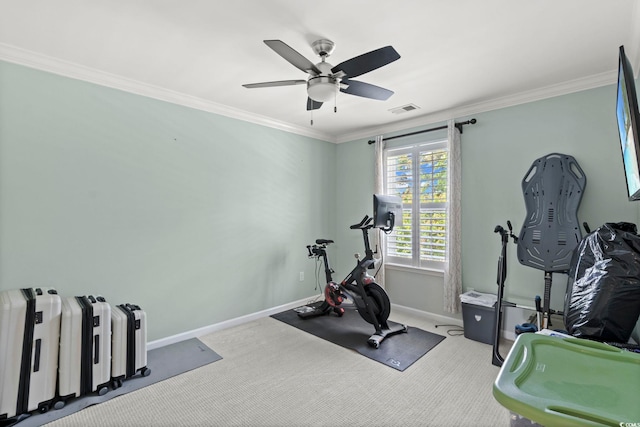 448 Papyrus Cir Unit 448, Little River, SC 29566 - exercise area featuring carpet floors, baseboards, crown molding, and a ceiling fan