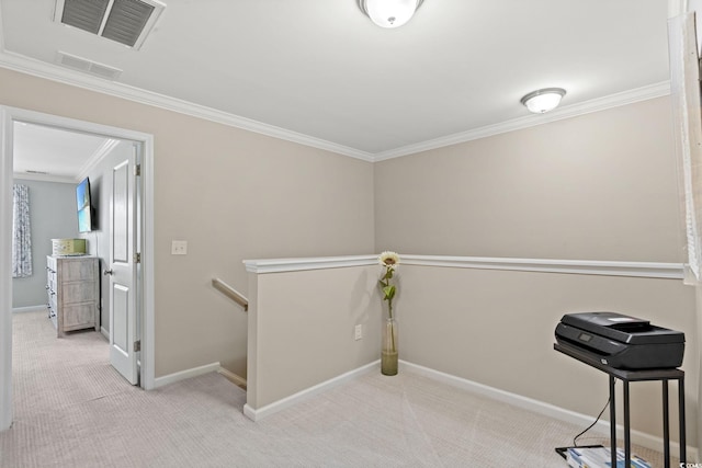 448 Papyrus Cir Unit 448, Little River, SC 29566 - hall with an upstairs landing, crown molding, carpet flooring, and baseboards