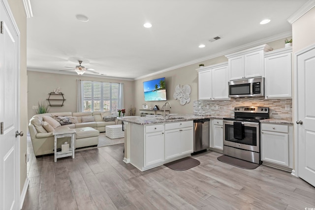 448 Papyrus Cir Unit 448, Little River, SC 29566 - kitchen featuring appliances with stainless steel finishes, a sink, a peninsula, tasteful backsplash, and white cabinets