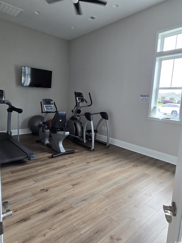 448 Papyrus Cir Unit 448, Little River, SC 29566 - workout area with light wood-style floors, ceiling fan, and baseboards