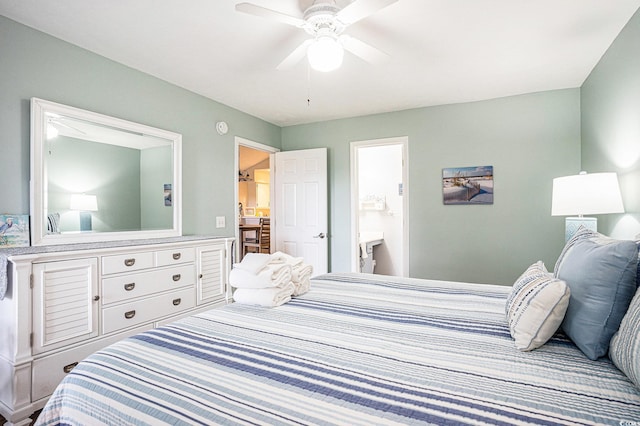 342 Pinehurst Ln Unit 12J, Pawleys Island, SC 29585 - bedroom featuring a ceiling fan and ensuite bathroom