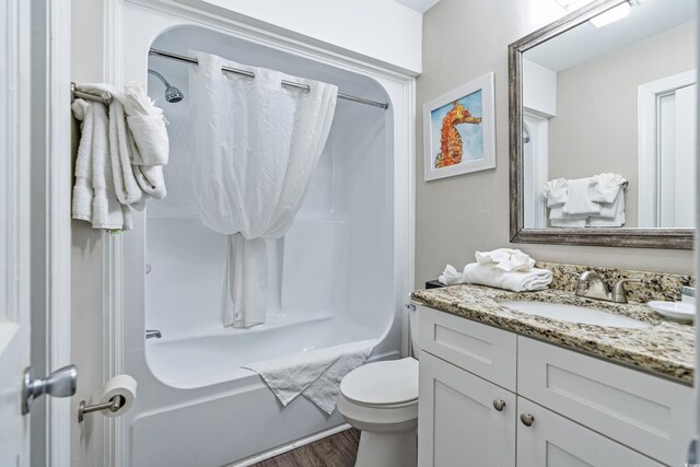 2805 N Ocean Blvd Unit 113, Myrtle Beach, SC 29577 - full bathroom with vanity, shower / bath combo, wood finished floors, and toilet