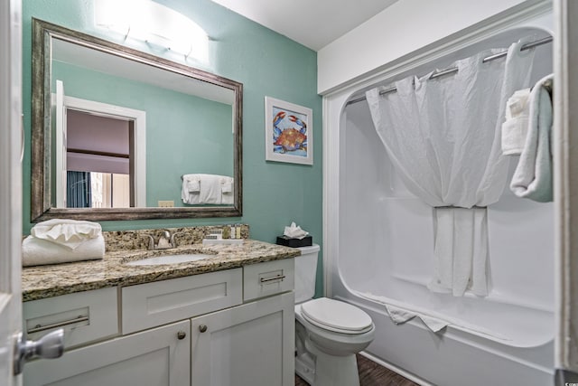 2805 N Ocean Blvd Unit 113, Myrtle Beach, SC 29577 - full bathroom featuring vanity, shower / bath combination with curtain, toilet, and wood finished floors
